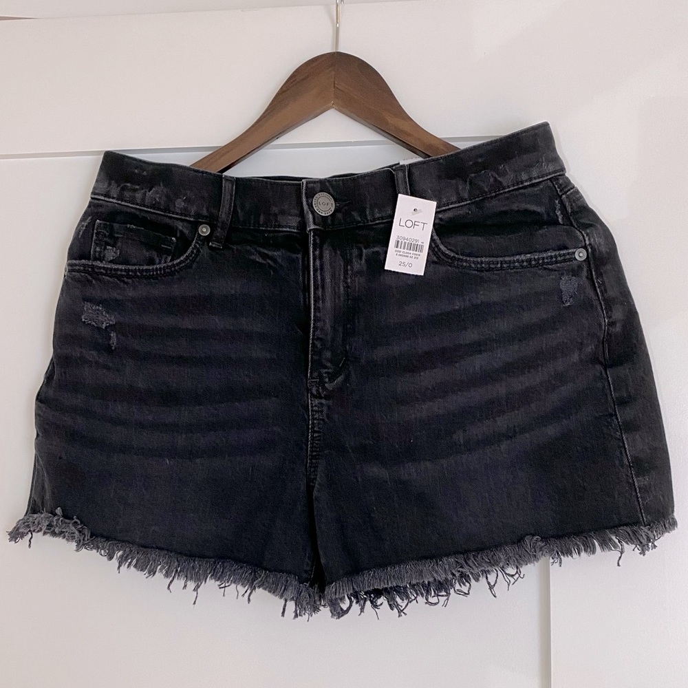 Black Denim Cutoff Shorts - Picture 1 of 4